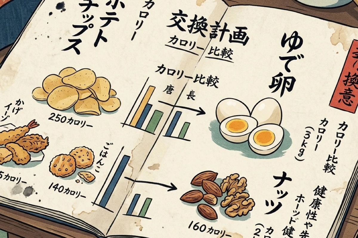 間食の種類とカロリーを比較したメモの俯瞰