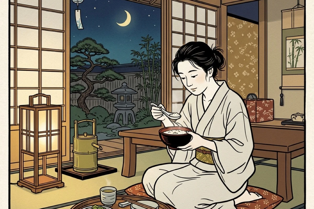 夏の夜に回復食を食べる一人暮らしの情景